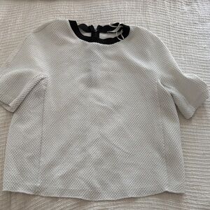 Zara Textured White Blouse with Black Trim
